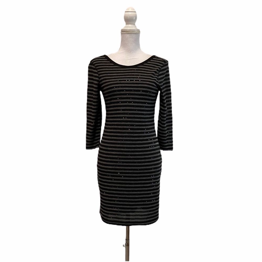 Express Gray Stripe Sequins Dress Small Petite